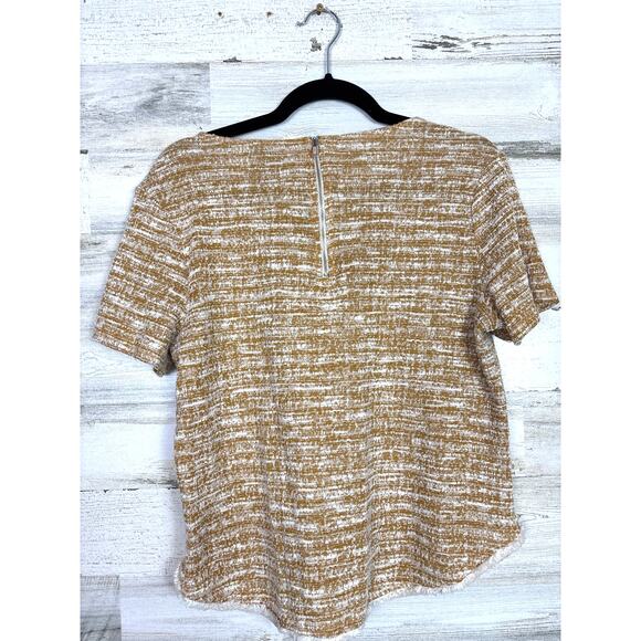 W5 Anthropologie Women’s Medium Yellow White Boho Short Sleeve Top Blouse - Picture 2 of 4